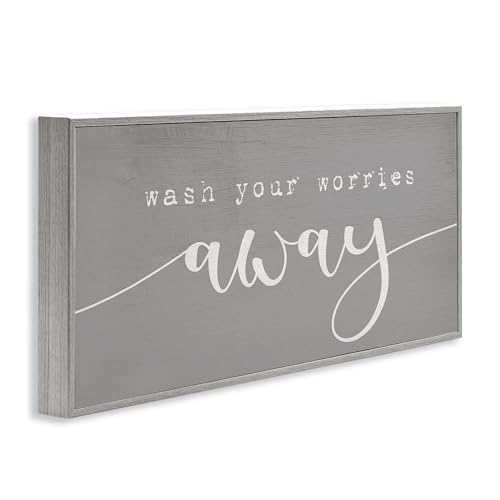 Image of Stupell Industries 'Wash Your Worries Away Phrase', Framed Giclee Art, Gray, 24 x 10 Inches, Easy to Hang and Sturdy, Made in USA, by Lil' Rue