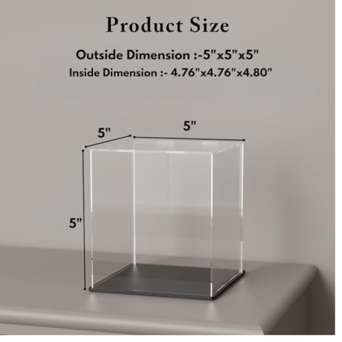 Image of RAPAL Acrylic Case for Display with LED Light, (5X5X5) inches SELF Assemble Clear Acrylic Display Box with Black Base, Dustproof Display Case with Lid for Collectibles, Trophy and Toys