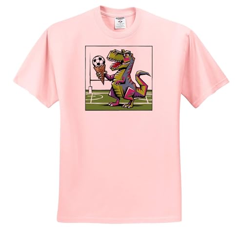 3dRose, Funny Cute T-rex Dinosaur Eating Soccer Ball Ice Cream Cone Sports, T-Shirt