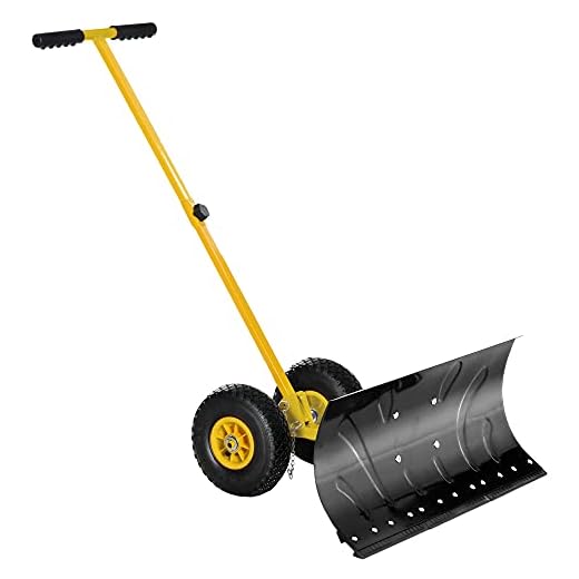 Outsunny 29" Blade Rolling Snow Pusher Shovel with Wheels and Adjustable Handle Yellow