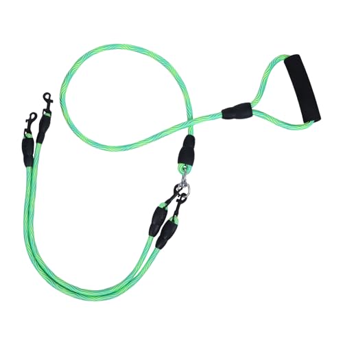 1 laisse à double extrémité pour chiens - Laisse pour petits chiots - Pour promener 2 chiens - Sans nœuds - Parfaite pour la marche et le dressage (petits chiots d'environ 8 kg) - Vert