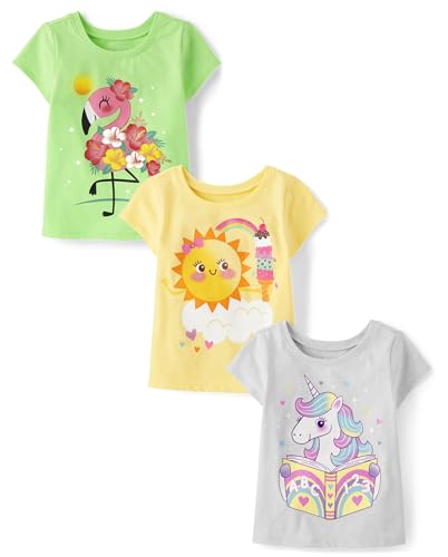 Image of The Children's Place Baby Girls' and Toddler Assorted Everyday Short Sleeve Graphic T-Shirts,multipacks