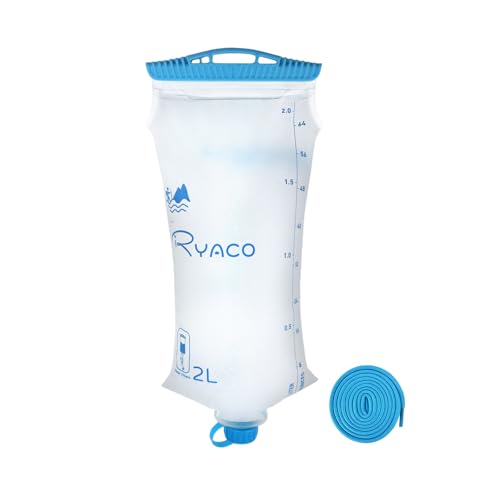 RYACO Water Bag 2L Compatible with Sawyer Squeeze Water Filter, Outdoor Water Container, Water Filter Bag with Durable TPU Material Collapsible Hydration Canteens for Camping Hiking Cycling Fishing