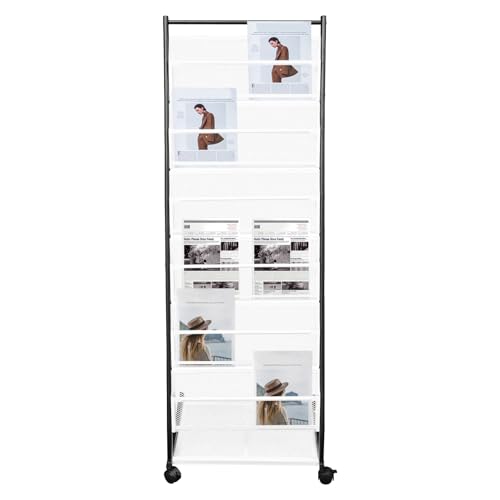 Shinpeed Expositor de folletos A4, 6 capas de pie, soporte para folletos, revistero con 4 ruedas, soporte inclinado para exposiciones públicas y ferias (47,5 x 38 x 132 cm)
