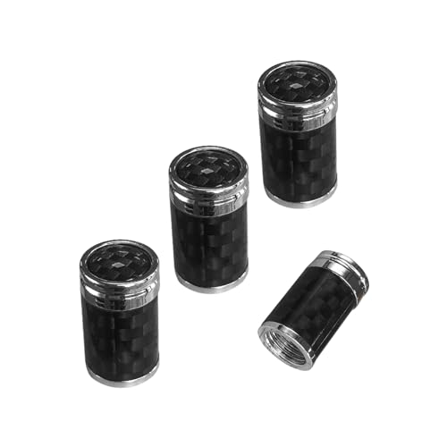 Ziciner 4 PCS Tire Valve Stem Cap Covers, Carbon Fibre Auto Rim Wheel Stem Air Cap Cover Screws, Universal Car Exterior Accessories for Vehicles, Motorcycles, Bikes (Carbon Fibre, Silver)
