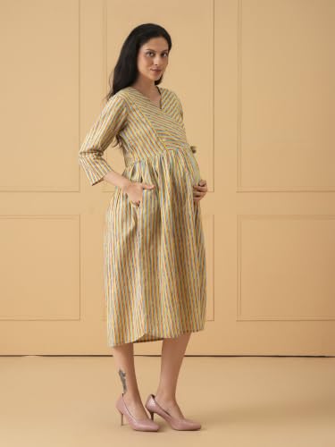 Image of The Mom Store Maternity and Nursing Dress | Pre and Post Pregnancy Dress for Womens | Zipper /Button Opening | Causal Wear | Trendy Stylish Causal Dresses for New Moms