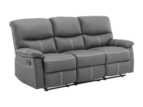 Vente-unique-Sofá Relax de 3 plazas de Piel sintética Gris Canby