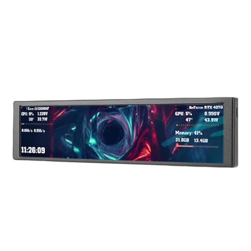 Tangxi Pantalla Secundaria de Computadora de 9,2 Pulgadas, Monitor de Temperatura de CPU Modo Vertical Horizontal Tema de Video Dinámico Pantalla FHD 1920x462 para PC CPU Temperatura GPU (Black)