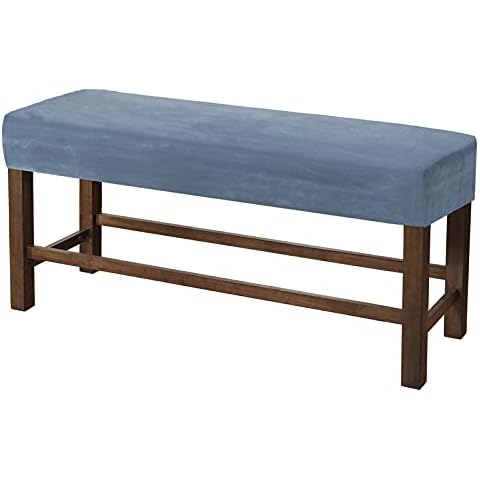 GAMUKAI Dining Velvet Bench Cover Removable Bench Slipcover Stretch Bench Seat Furniture Protector Dining Chair Slipcovers for Living Room and Kitchen (Dusty Blue, Medium) Cover