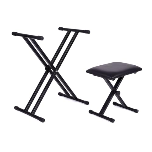 SOUTH AREA Keyboard Stand and Bench Set with Piano Stickers, Double-X Adjustable Height(7 Levels...