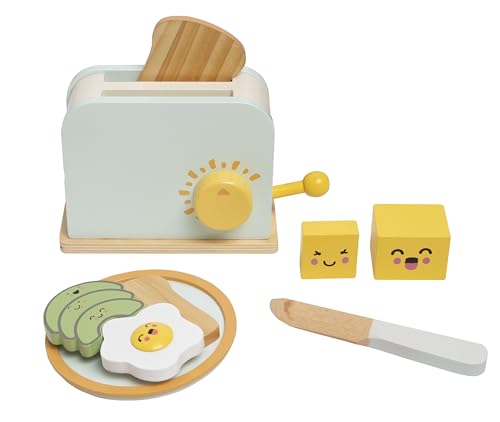 Pearhead Brunch Time Montessori Toy Toaster Oven Set, Wooden Developmental Learning Toys, Pretend Play Kitchen Set for Toddlers Ages 3+ Years, 9 Piece Wooden Play Toy Set