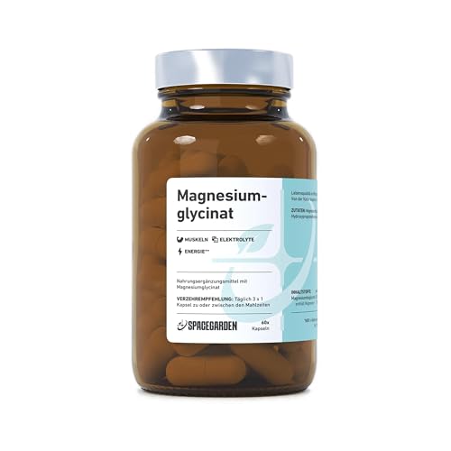 Spacegarden – 60 Magnesium Glycinat Kapseln – Hochdosiert & gut verträglich – 400 mg Magnesium Glycinat & 72 mg Magnesium pro Kapsel – Muskel & Entspannung-Unterstützend, Vegan