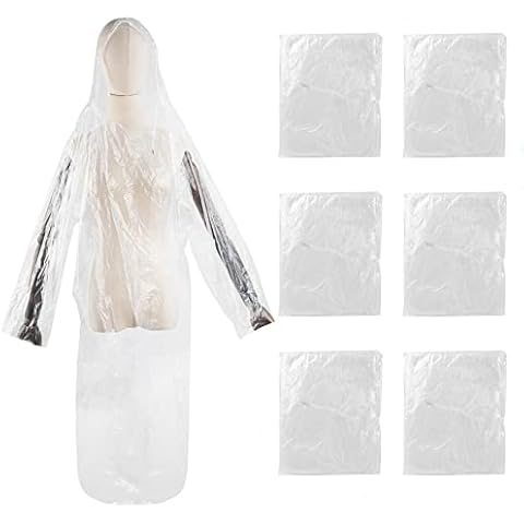 Framendino, 5 Pack Disposable Emergency Rain Poncho for Adults with Hood Strings for Sport Outdoors(125x100cm), 50x40, 5 Pack Cover