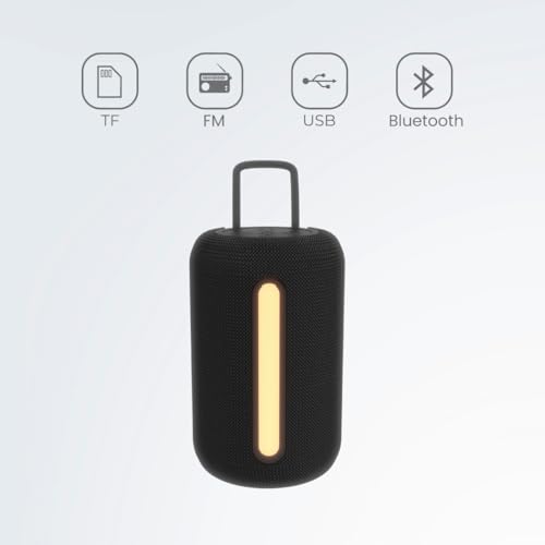 Image of JUST CORSECA Sushi Shine 10W Bluetooth Speaker | V5.3 | FM, LED Light, USB, TF, TWS | 800mAh Battery | 6-Hour Playtime | 10m Range (Black)
