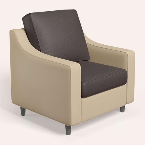 Image of Interio by Godrej Sofa, Glee 1 Seater Fabric Sofa, 1-Year Warranty, Cream and Coffee Brown