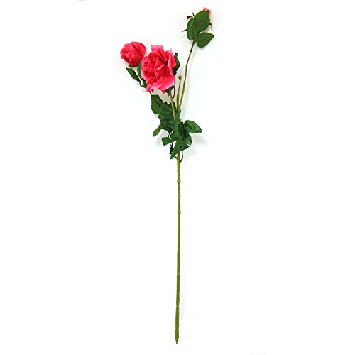 3 Head Firm Rose Spray - Artificial Silk Flowers Long Stemmed Home Garden[Hot Pink,151229001-7]