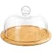 Garneck 1 Zestaw Szklanej Kopuły Pokrywa Z Płytką Drewna Okrągły Deser Płyta Serwująca Clear Cake Show Stand Tort Display Dome Cover Cake Półmisek Pokrywa