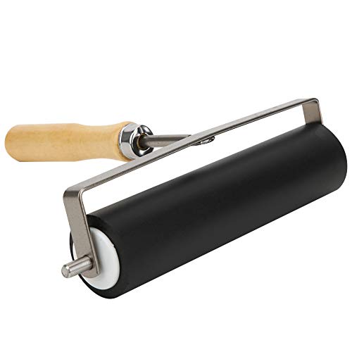 Rubber Brayer Roller, Rubber Printing Roller with Handle Printmaking Roller Art Craft Roller 15cm Hard Rubber Rollers for Printing Wallpapers Stamping Gluing Stamping Tools