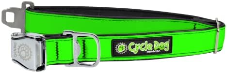 Cycle Dog Green Max Reflective Bottle Opener Metal Buckle Collar (Medium 12"-21") - 100% Surface Reflectivity/Tough Super Bright - Keeps Your Pets Safe at Night/Never Needs Charging