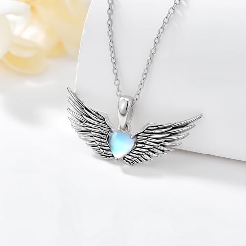Angel Wings Necklace for Women 925 Sterling Silver Moonstone Guardian Angel Wing Pendant Ladies Jewelry Gifts3