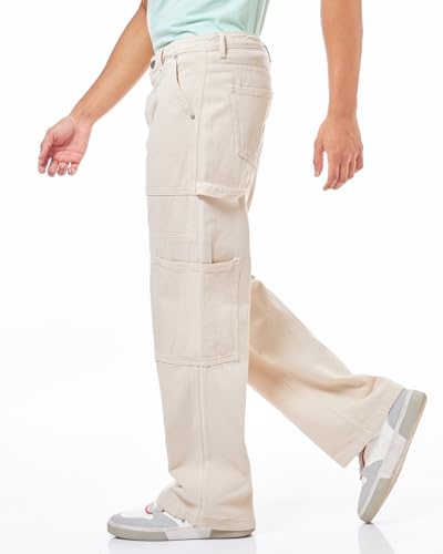Image of Bewakoof Men Mid Rise 100% Cotton Solid Straight Fit Jeans|Straight Fit Jeans - Regular Fit | Classic Denim Pants | Everyday Casual
