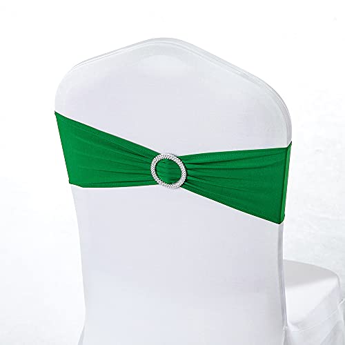 Tvoip 10PCS Chair Cover Stretch Band with Buckle Slider Sashes Bow Wedding Banquet Chair Decoration (Green)