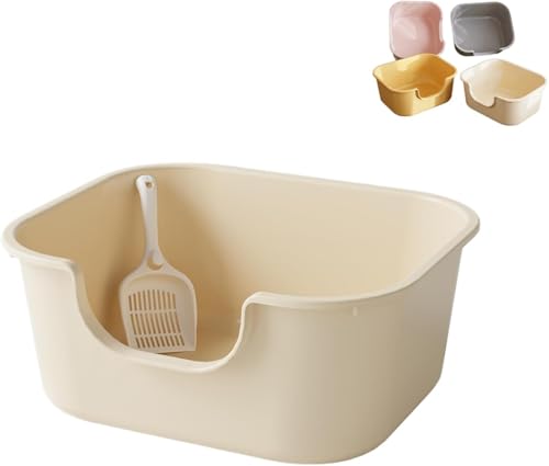 Sefoemut 猫 トイレ 猫砂盆 大型 猫用トイレ本体 オープンタイプ スコップ付き ペット用トイレ 入口低め 飛散防止 一体成形 ポータブル サンドボックス 防滴 深型 小型猫 多猫 ペットトイレ トイレ 簡易トイレ あらゆる種類の猫砂用 掃除が簡単