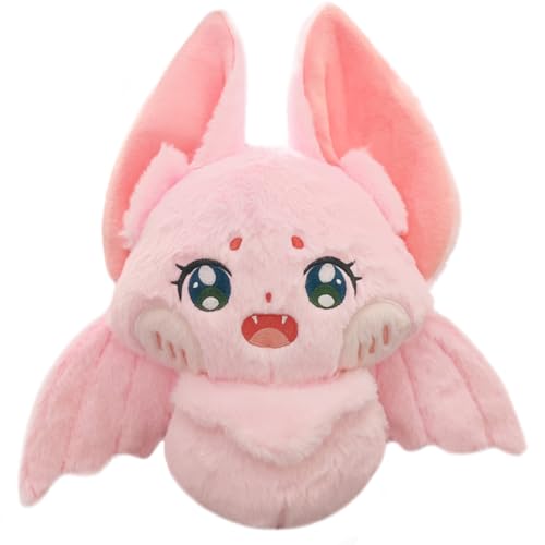 ELAINREN Crazy Pink Bat Plush Toy Halloween Stuffed Soft Pillow Cartoon Furry Plushie Dolls Gifts/13.7''