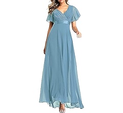 ZYTECO Women's V Neck Chiffon Dress Sleeveless Cape Sleeves