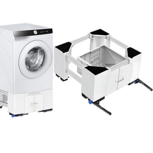 NIUXX Universal Waschmaschinen Untergestell mit Schublade und Rollen, Verstellbar, Waschmaschinen-Unterschrank mit Bremse (63-69 cm), für Waschmaschinen und Wäschetrockner, 400 kg belastbar