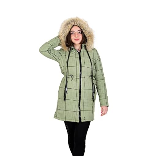 WEARJOY Snygg och klassisk vadderad jacka Dam vinterjacka vinterrock parkas med huva, vinterparkas, vinterjacka med dragkedja övergångskappa (as3, numeric, numeric_40, regular, regular, Grön, 46)