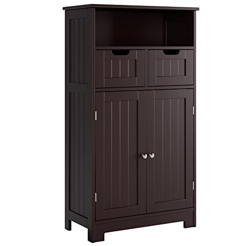 Horstors Bathroom Cabinet, Floor Storage Cabinet With 2 Doors And 2 Drawers, Free Standing Wooden Storage Organizer For Bathroom, Living Room, Office, Dark Brown #TOP5