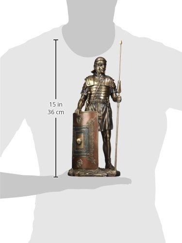 Figurina Di Soldato Romano Con Giavellotto E Scudo, In Bronzo Fuso A Freddo, 36,5 Cm - 2