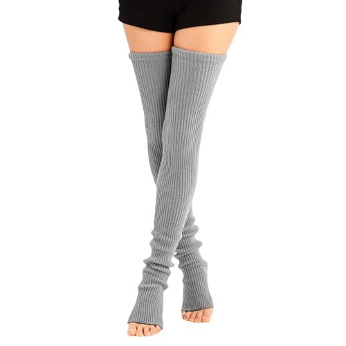 Calcetines de punto para mujer, con rayas verticales, de temporada, hasta la rodilla, para yoga, deporte y ocio, gris, M