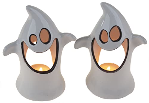 Gem Imports Lot de 2 photophores en céramique Motif fantôme d'Halloween Cover