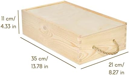 Creative Deco Unpainted Wooden Wine Box Gift Storage | 2 Bottles | 35 x 20 x 10 cm | Natural Wood Holder with Rope Handle & Sliding Lid | Luxury Box for Christmas, Birthday, Wedding, Anniversary