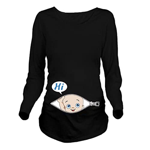 Q.KIM T-Shirt de Maternité Femme Maternité Grossesse Amusant Humour Imprimé-Hi série Manches Longues, Noir S Cover