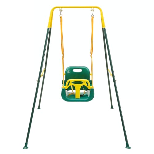 FUNLIO Altalena da Giardino per Bambini con 4 Sacchi di Sabbia, Altalena per Neonato da Casa con Supporti Metallici Pieghevoli, Facile da Montare e Conservare - Verde