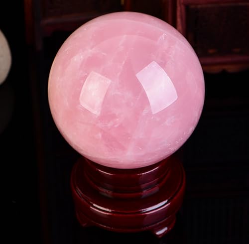 Polished Rose Crystal Balls Crystal Ball Ornaments Quartz Crystal Sphere with Stand for Home Living Room Desktop Decoration,5cm/