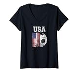 Womens USA Flag - Soccer Futbol Football V-Neck T-Shirt