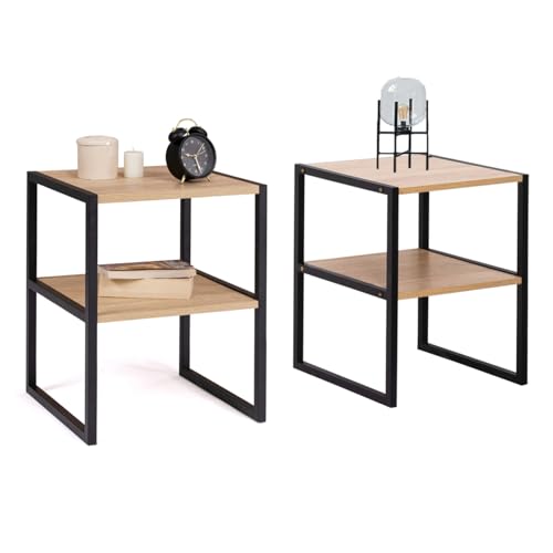 IDMarket - Lot de 2 Tables de Chevet Detroit Tables d'appoint Bois et métal Noir Design Industriel