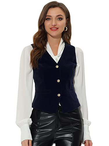 Allegra K Women's Waistcoat Steampunk Velvet Christmas Sleeveless Button Down V-Neck Suit Vests