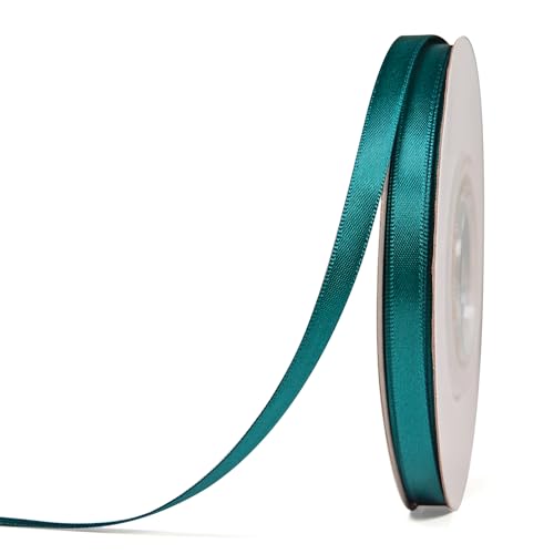 YAMA Teal Double Faced Satin Ribbon 1/4 Inch Continuous 25 Yards