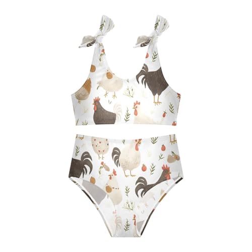 Chicken Black and White Girl 2 Piece Kids Bikini Set Scoop Neck Swimsuits Swimwear Cute Shoulder Strap3