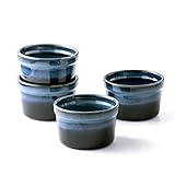 Ramekins 8 Oz Oven Safe for Creme Brulee, Souffle Dishes - Ceramic Baking Bowls Set of 4 for Pudding Cups, Custard, Ice Cream, Serving Dish for Dips and Appetizers - Reactive Dark Blue -  HENXFEN LEAD