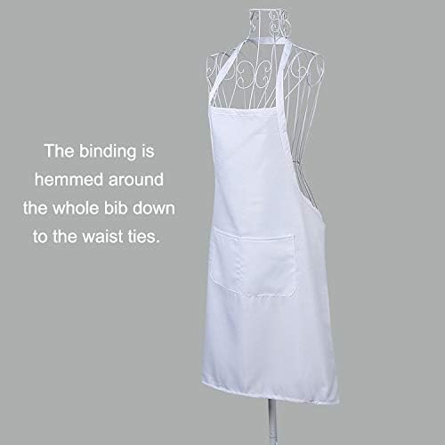 White Aprons Bulk with Pockets for Women Girls Adults Chef, Set of 10 Kitchen Bib Apron for Cooking Baking Restaurant Painting DIY (10, White) - Image 4