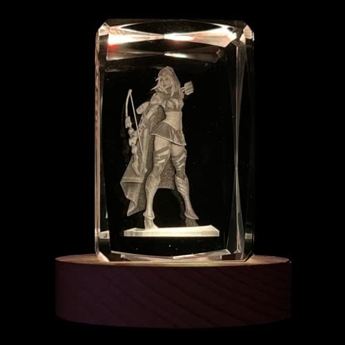 SUPIA League of Legends 3D Crystal Figure - Champion Ashe - RGBW 16 Colorful LED Lighting Stand with Laser Engraved Crystal Figure. League of Legends Gift, Decoration for Gaming Desk Accessories.
