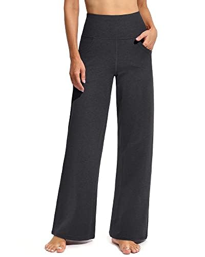 Promover Women's Activewear Trousers Yoga Trousers with Pockets Straight Wide Leg Pants Stretch Work Tracksuit Bottoms Gym Joggers Causal Lounge Tummy Control Pants Petite/Regular/Tall