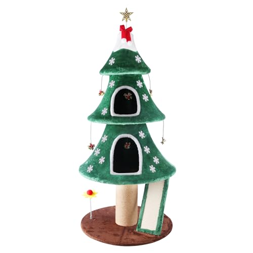 Goldshire 53 Christmas Cat Tree Cat Tower with 2 Condos & Sisal Scratching Posts for Indoor Christmas Tree Design Cats Furniture with Plaything Activity Center Play House for Kittens
