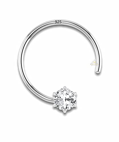Image of SJ SHUBHAM JEWELLERS 92.5-925 Sterling Silver Round Shape White Cubic Zirconia Prong /Cup Setting Nose Pin Stud for Women Girls Size 2MM 3MM Size Pure Silver